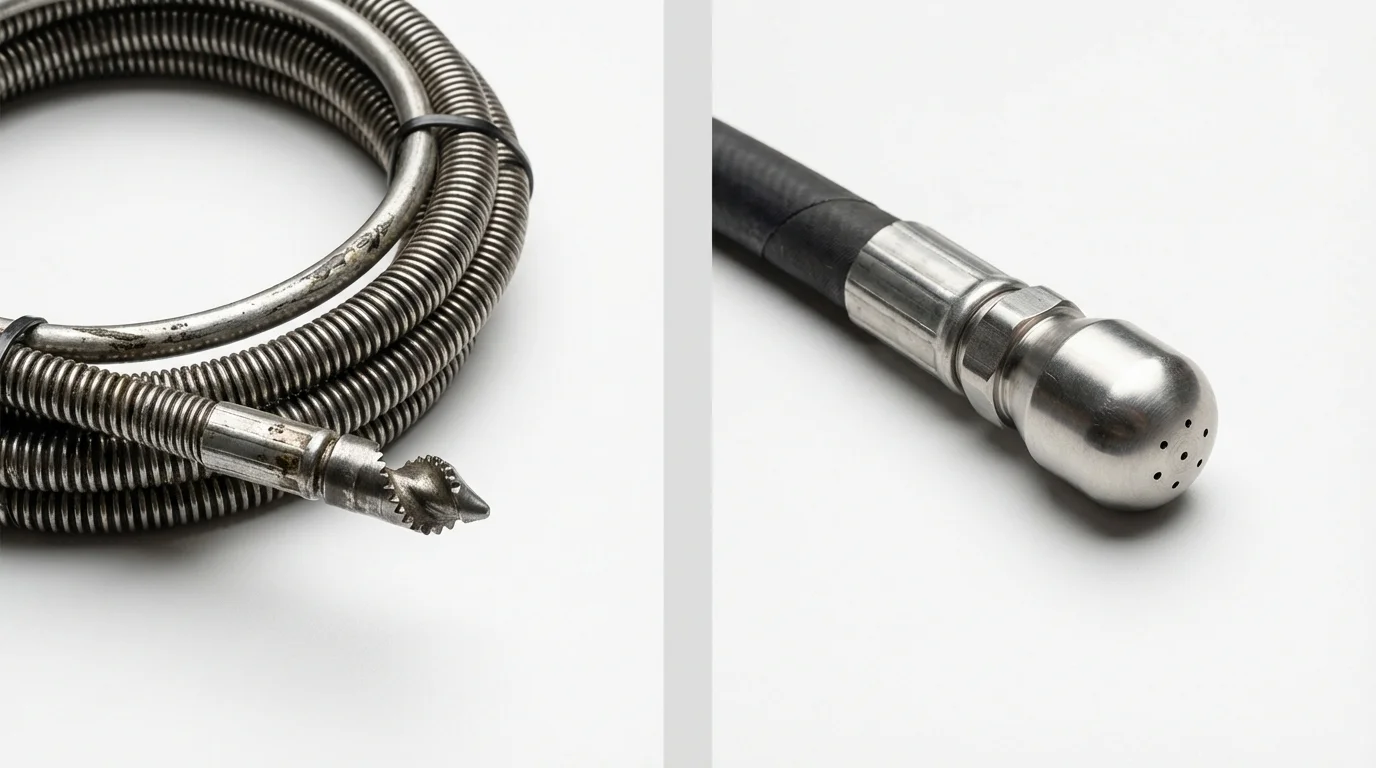 Drain snake cable and hydro jetting nozzle used for drain cleaning in Richmond, CA