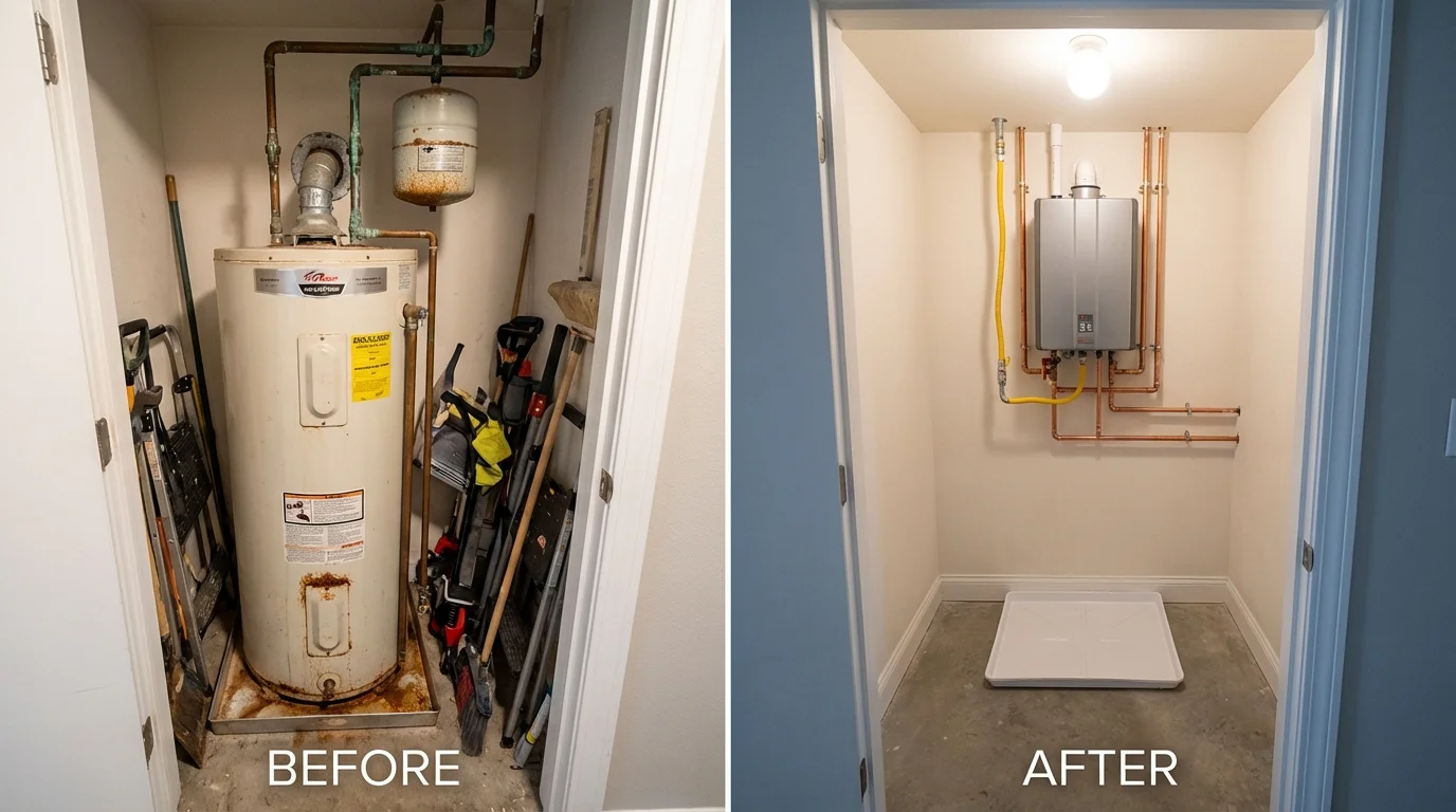 Tank water heater versus wall-mounted tankless unit comparison for Richmond, CA homeowners