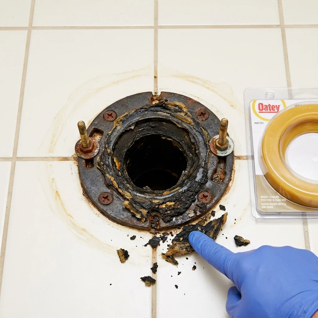Failed wax ring showing water seepage at the base of a toilet in a Richmond, CA home